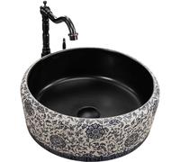 Rea Bathroom Sink Made of Ceramic Florisa Black Matt - Black matt/Pattern - REA-U3307