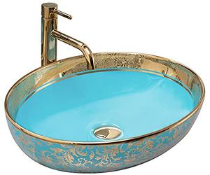 Rea Bathroom Sink Made of Ceramic Margot Blue/Gold - Pattern - REA-U8709