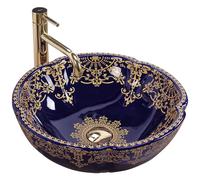 Countertop Washbasin Rea Marina Blue Gold, Ceramic