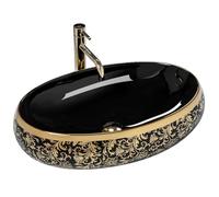 Rea Schwarz Bathroom Sink Made of Ceramic Black-black/gold-REA-U8811, Meryl Black/Gold 40 X 60 Cm