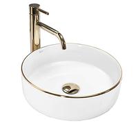 Rea Bathroom Sink Made of Ceramic Sami Gold Edge - White - REA-U6758