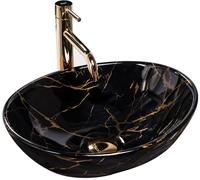 Rea Bathroom Sink Made of Ceramic Sofia Marble Black Shiny - Stone Imitation - REA-U5611
