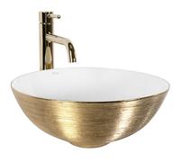Rea REA-U9087 Bathroom Sink Made of Ceramic Stella Brush Gold/White-gold/white-REA-U9087, White/Gold