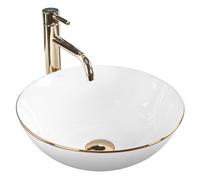 Rea REA-U7445 Bathroom Sink Made of Ceramic Stella Gold Edge-white-REA-U7445, White