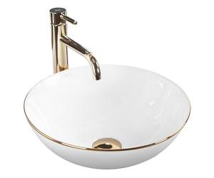 Rea Bathroom Sink Made of Ceramic Stella Gold Edge - White - REA-U7445