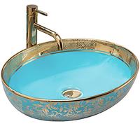 Rea Blau Bathroom Sink Made of Ceramic Blue/Gold-pattern-REA-U8709, Blue, Margot Gold 52 x 40 cm