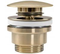 Rea Brushed Gold Basin Plug, Click Clack, Bathroom Basin, Universal Pop-Up, 45 mm, with Overflow or Without Sink Plug, Gasket