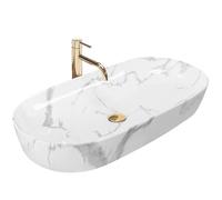 Rea Cleo 81 Shiny Marmo Countertop Washbasin 810 x 410 x 135 mm, Ceramic (White, Imitation Marble)