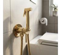 Rea Gold Colour Finishing Brass Bidet Tap Ceramic Mixer Expendable Handle 1.2M Hose