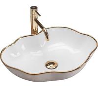 Rea Pearl Gold Edge Bathroom Sink Made of Ceramic Edge-white-REA-U0696, White