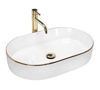 Rea REA-U1063 Bathroom Sink Made of Ceramic 60 Edge-white-REA-U1063, White/Gold, Nadia Edge 61 x 38,5 cm
