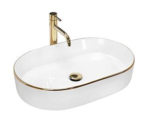 Rea REA-U1063 Bathroom Sink Made of Ceramic 60 Edge-white-REA-U1063, White/Gold, Nadia Edge 61 x 38,5 cm