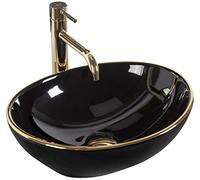 Rea REA-U3695 Bathroom Sink Made of Ceramic Edge-black-REA-U3695, Gold/Black, Sofia Black Gold Edge 41 x 34,5 cm