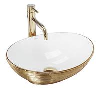 Rea REA-U3697 Bathroom Sink Made of Ceramic Gold/White-white/gold-REA-U3697, Gold/White, Sofia Brush Gold 41 x 34,5 cm