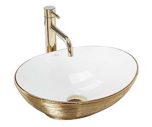 Rea REA-U3697 Bathroom Sink Made of Ceramic Gold/White-white/gold-REA-U3697, Gold/White, Sofia Brush Gold 41 x 34,5 cm