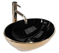 Rea REA-U4527 Bathroom Sink Made of Ceramic Black/Gold-black/gold-REA-U4527, Gold/Black, Sofia in Black Gold 41 x 34,5 cm