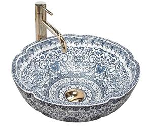 Rea REA-U5666 Bathroom Sink Made of Ceramic Vivien-pattern-REA-U5666, White Blue, Vivien 42,5 x 42,5 cm