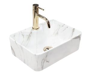 Rea REA-U6504 Bathroom Sink Made of Ceramic Kelly Mini Shiny Aiax-pattern-REA-U6504, White Imitation Marble