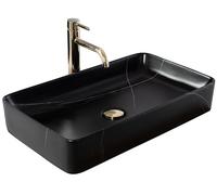 Rea REA-U6510 Bathroom Sink Made of creamic imitation-REA-U6510, White/Black, Denis Black Stone Matt 61 x 35 cm