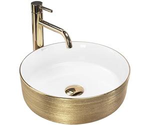 Rea REA-U6630 Bathroom Sink Made of Ceramic Sami Brush Gold/White-white/gold-REA-U6630, Gold/White