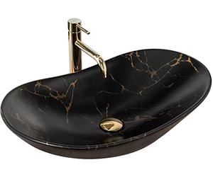Rea REA-U7478 Bathroom Sink Made of Ceramic Stone imitation-REA-U7478, matt Black, Royal 60 Black Marble Mat 60,5 x 36 cm