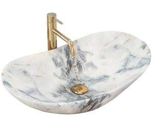 Rea REA-U8742 Bathroom Sink Made of Ceramic Matt-Stone imitation-REA-U8742, Grey Imitation Marble, Royal Granit Mat 60,5 x 36 cm