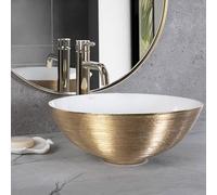 Rea REA-U9087 Bathroom Sink Made of Ceramic Stella Brush Gold/White-gold/white-REA-U9087, White/Gold