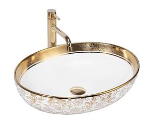 Rea REA-U9650 Bathroom Sink Made of Ceramic Margot White/Gold-white/gold-REA-U9650, White