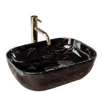 Rea Schwarz Black Bathroom Sink Made of Ceramic Belinda Marble Matt-black/gold-REA-U8907