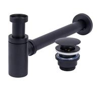Rea Universal Black Powder Coated Waste Bottle Basin Trap + Click-Clack Sink Drain
