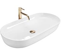 Rea Wash Basin, Countertop Washbasin, Design, Ceramic, High Gloss, Hand Wash Basin, White Oval, 40 x 80 cm
