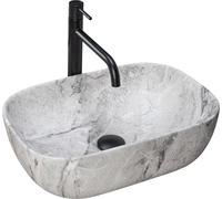 Rea Washbasin Countertop Ceramic Hand Wash Basin Attachment Washbasin Rectangular Stone Marble 33 x 46 cm Grey
