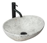 Rea Washbasin Countertop Wash Basin Ceramic Hand Wash Basin Attachment Wash Bowl Oval 35 x 40 cm Black Marble