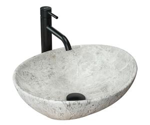 Rea Washbasin Countertop Wash Basin Ceramic Hand Wash Basin Attachment Wash Bowl Oval 35 x 40 cm Black Marble