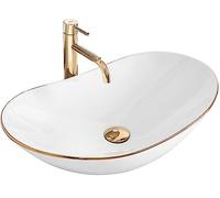 Rea Weiß Goldene Kante Bathroom Sink Made of Ceramic Edge-white-REA-U8570, White, Royal Gold Edge 36 x 62 cm