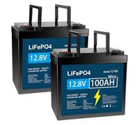 REACELL 2 PACK 100Ah 12.8V LiFePO4 Battery with 100A BMS, 1280Wh Output Power, Up to 15000+ Deep Cycles Rechargeable Lithium Battery, for Solar,RV,Trolling Motor,Fish Finder,Power Wheels,Alarm System