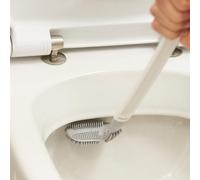 Reach Everywhere Silicone Toilet Brush With Holder - Grey & White Flexible Bristle Anti-Scratch Right-Angled Loo Cleaning Tool