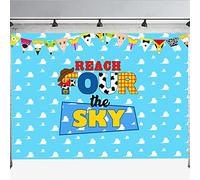 Reach Four The Sky Backdrop Toy Inspired Story 4th Birthday Party Backdrop Banner for Boys Girls 4th Cartoon Story Birthday Decorations 5X3ft