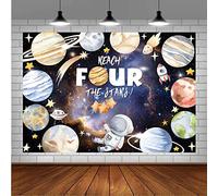 Reach Four The Stars Space Theme Children Birthday Background 4x6FT Vinyl Dark Blue