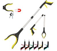 Reacher Grabber Stick with Magnetic Tip, 32inches/81cm Long Handle Litter Pickers for Adults & Elderly, Lightweight Grabbers for Disabled, Rubbish & Leaf Grabber, Disability aids (32" Yellow)