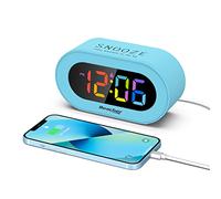 REACHER Kids Alarm Clock with USB Charger, 0-100% Dimmer, Colorful Rainbow LED Digital Display, Simple Operation, Easy Snooze, Small Size for Bedroom, Bedside, Boy, Girl