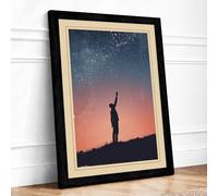 Reaching Toward Stars Vintage Framed Wall Art Print A4 Black