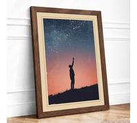 Reaching Toward Stars Vintage Framed Wall Art Print A4 Walnut