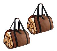 ReachMall 2 Pcs Large Firewood Carrier Bag, and for Outdoor Use and Wood Storage (Dark Brown)