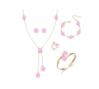 ReachMall Alloy Five-Leaf for clover Pendant Set Lightweight 36g Daily Wear | Unique five-leaf design, lucky charm symbol, matches earrings, alloy build, white pink purple green black