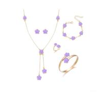 ReachMall Alloy Five-Leaf for clover Pendant Set Lightweight 36g Daily Wear | Unique five-leaf design, lucky charm symbol, matches earrings, alloy build, white pink purple green black