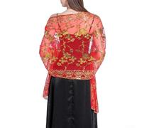 ReachMall Beautiful Long Sparkly Tulle Lace Embroidery Shawl Wrap Scarf for Special Occasions and Weddings (Red gold)