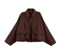 ReachMall Loose Bat Sleeve Women's Jacket with Zipper and Suede Fabric Suitable for Spring, Summer, Autumn, Winter Wear (L Coffee)