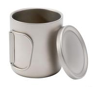 ReachMall Titanium Mug, Portable Camping Double Wall Titanium Water Cup, Outdoor Ultralight Camping Water Cup with Lid for Indoor Outdoor Camping Travel Office(with Handles 450ml)