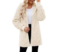 ReachMe Womens Fleece Zip Up Jacket with Pockets Oversized Long Sherpa Hoodie Fuzzy Jackets Warm Teddy Coat, 04 Twist Beige, M